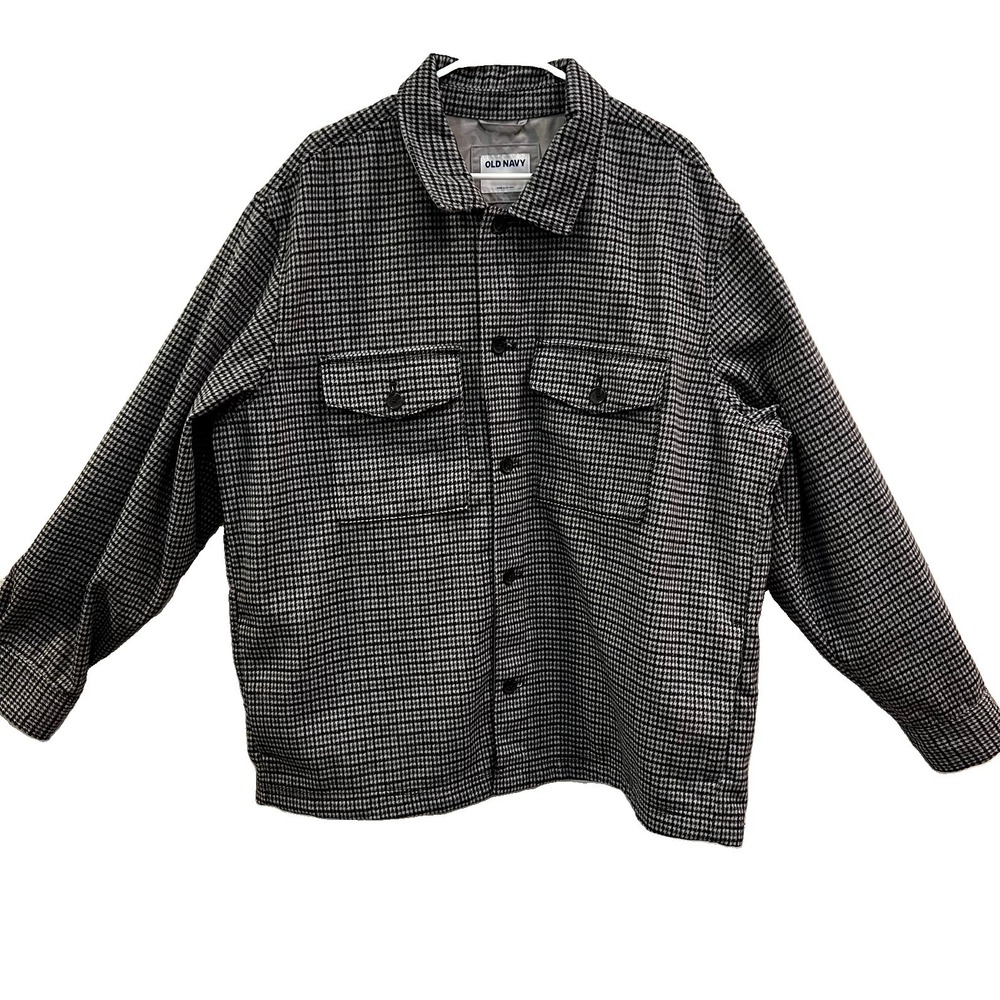 Old Navy Oversized Heavyweight Flannel Shirt, Shacket, Mens XXL  Houndstooth